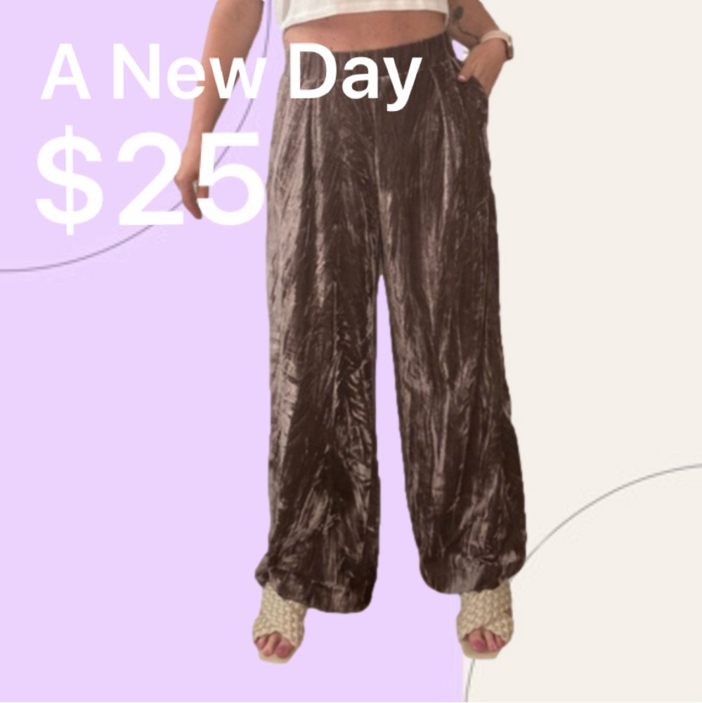 A New Day Wide Leg Crush Velvet Pants | Grey | Large